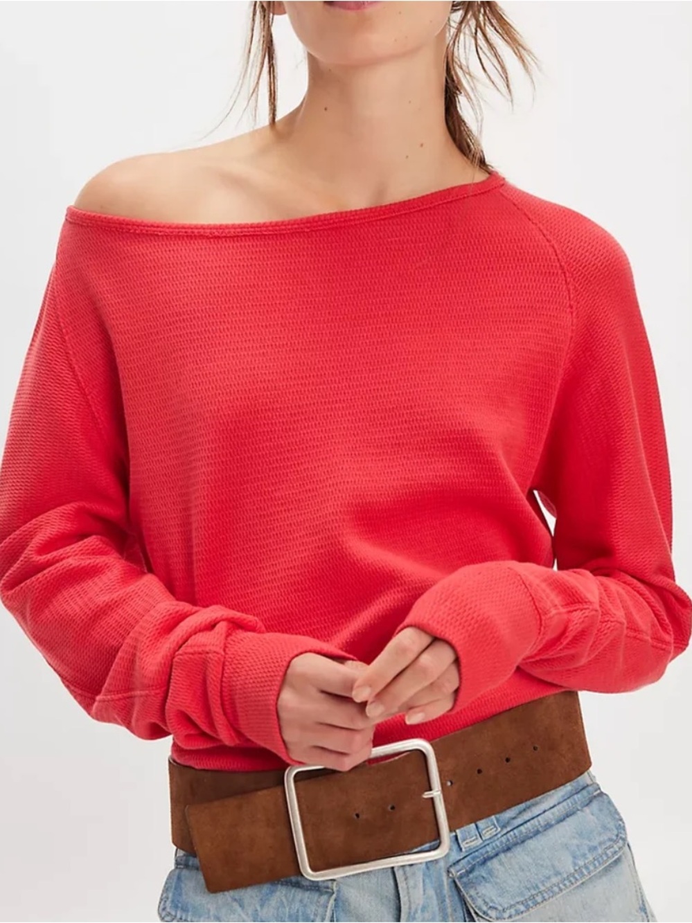 FREE PEOPLE JESS ON OFF SHOULDER LONG SLEEVE TOP CHERRY RED XL